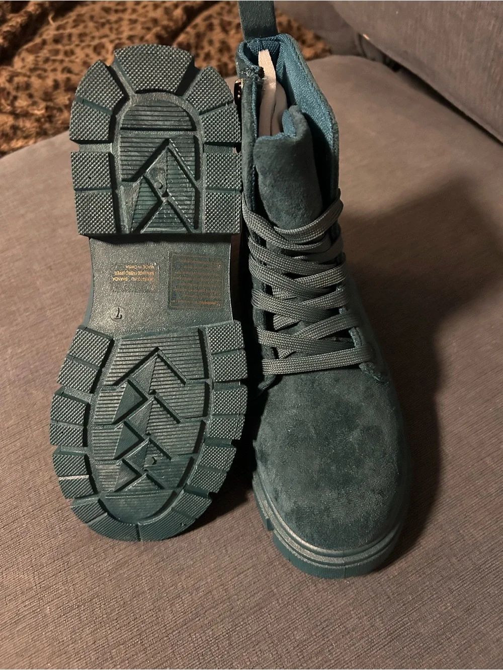Comfortable light weight Teal Suede High-Top Lace-Up Boots